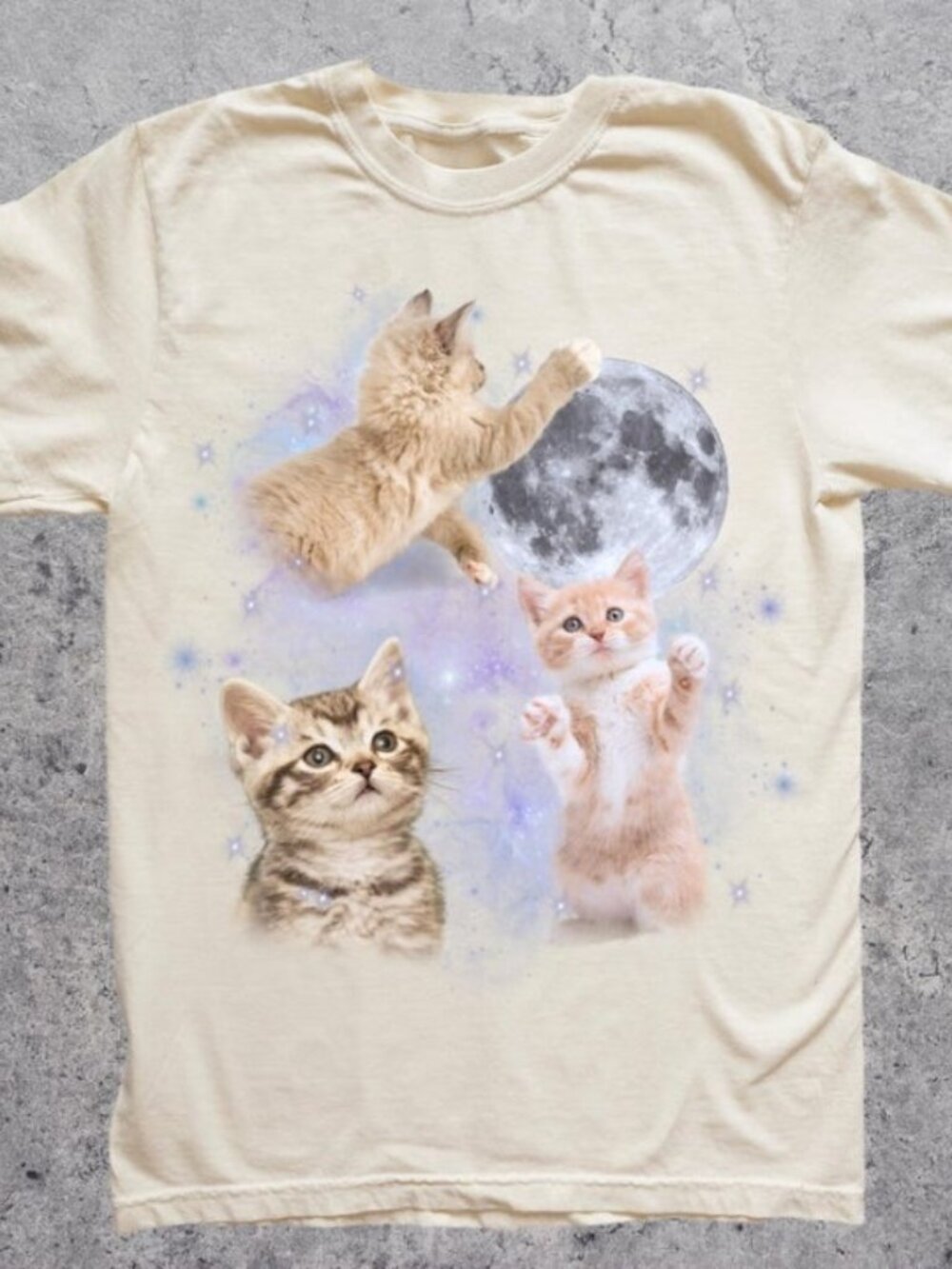 Three Cats Retro Moon Graphic T-shirts, Cat Moon Meme Tshirt